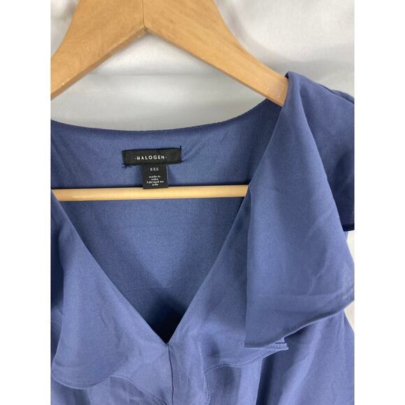 NWT Halogen Ruffle Neck Flow Dress in Indigo XXS - Picture 4 of 6